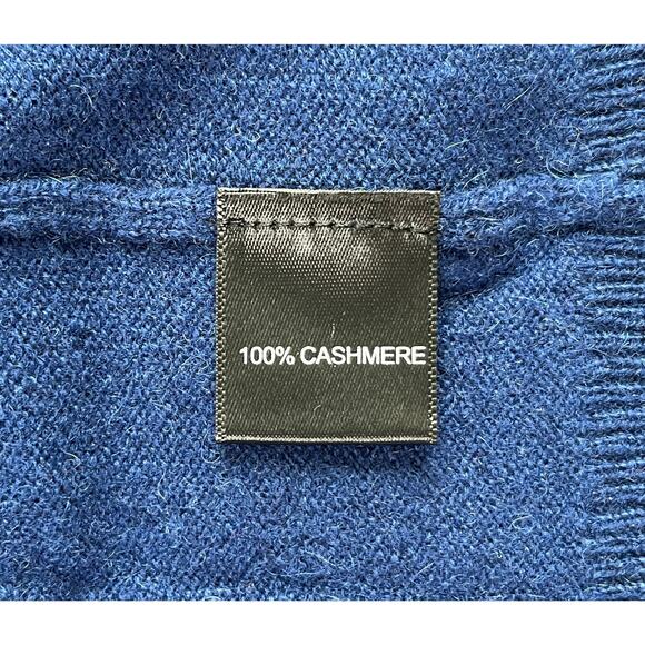 1-34 QI CASHMERE Men's Sweater V-Neck Blue 100% Cashmere Medium - Picture 6 of 11
